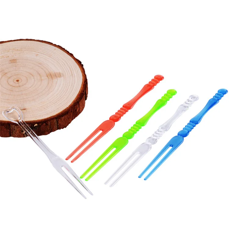 Disposable Plastic Utensils Bulk 1g Colorful Two-tipped Fork Medium Weight Fruit Fork