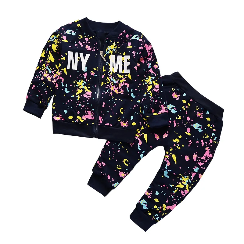 
wholesale Two Piece Outfits Printed Long-sleeve baby suites kids clothes paint dot graffiti baby boy clothing set 