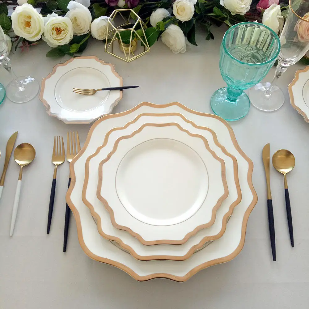 Customizable White Sunflower Irregular Plate Dinner Set Bone China Dishes & Plates with Engraving Wedding Gift