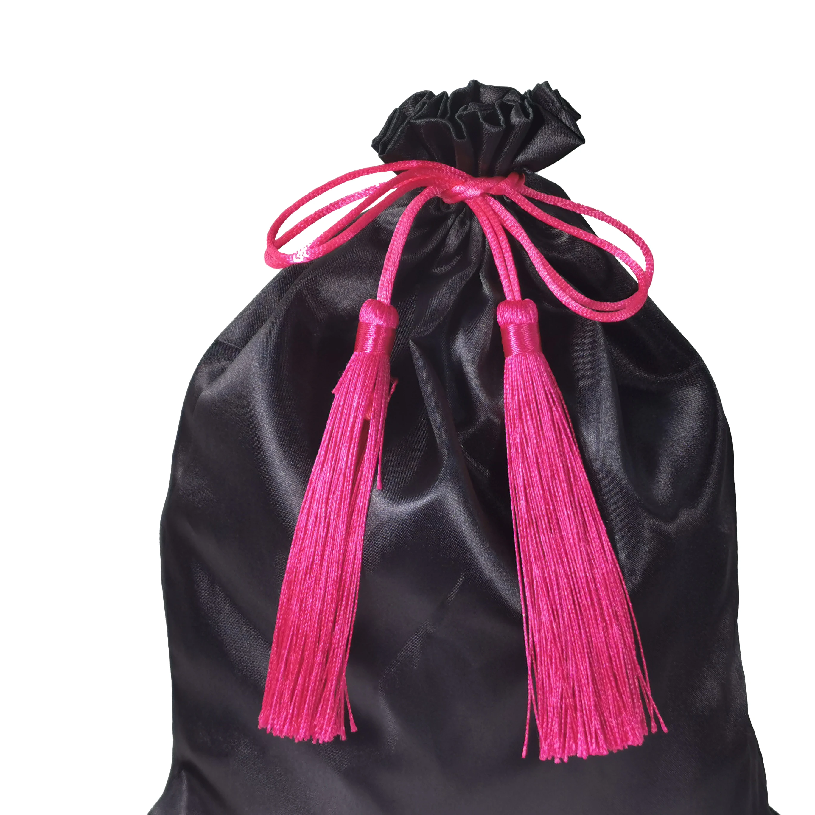 China Custom Green satin bag packing bag satin drawstring  tassel hair bags