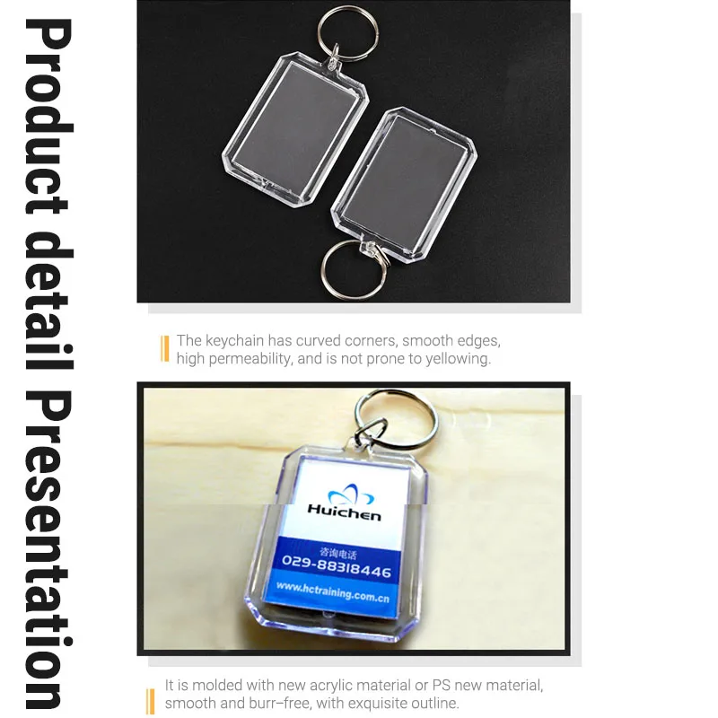 Wholesale octagonal blank acrylic picture frame keychain diy creative open lid transparent keychain