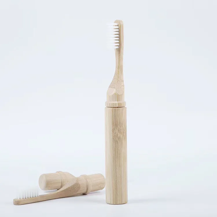 Foldable Bamboo Toothbrush BPA-Free Soft Bristles Travel-Sized Reusable Compact Case Biodegradable Recycled Packaging
