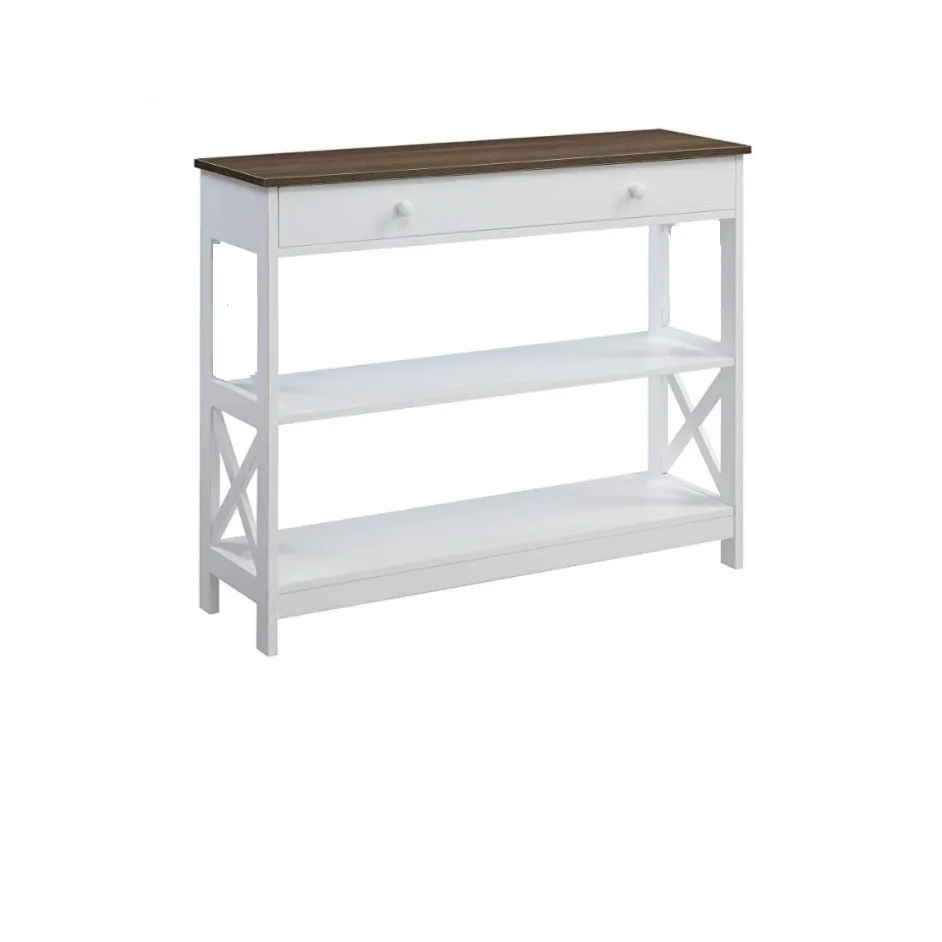 
Functional modern White luxury wooden 3-Tier Console table Sofa Entry Table with Shelf/Two Drawers 
