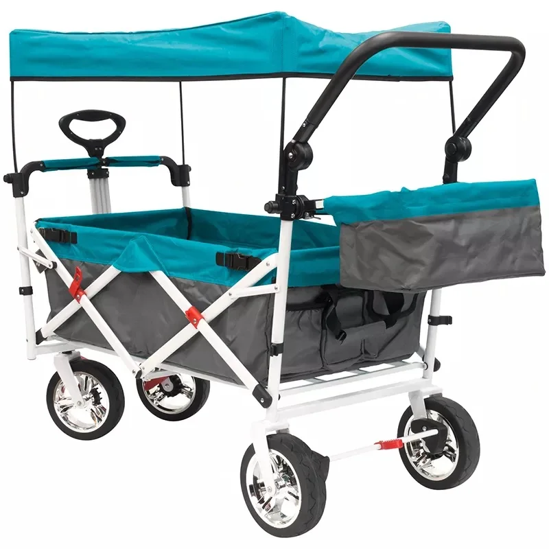 2023 Lightweight Outdoor Push Stroller Aluminum Beach Wagon Simple Kid Cart Sun Shade Canopy Folding Beach Trolley With Wheels