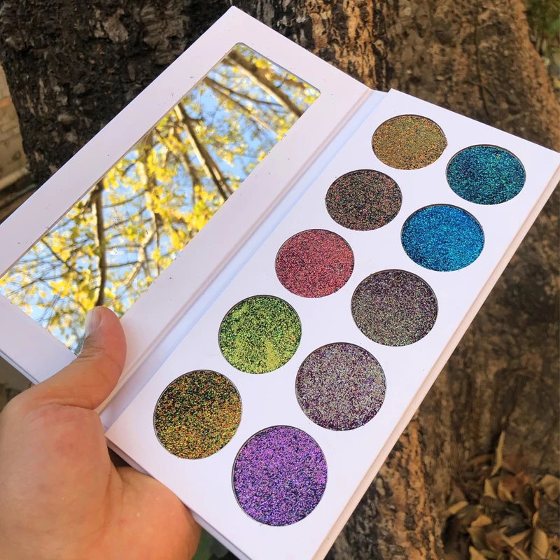 Chameleon makeup cosmetics custom duochrome loose glitter pigmented private label eyeshadow palette