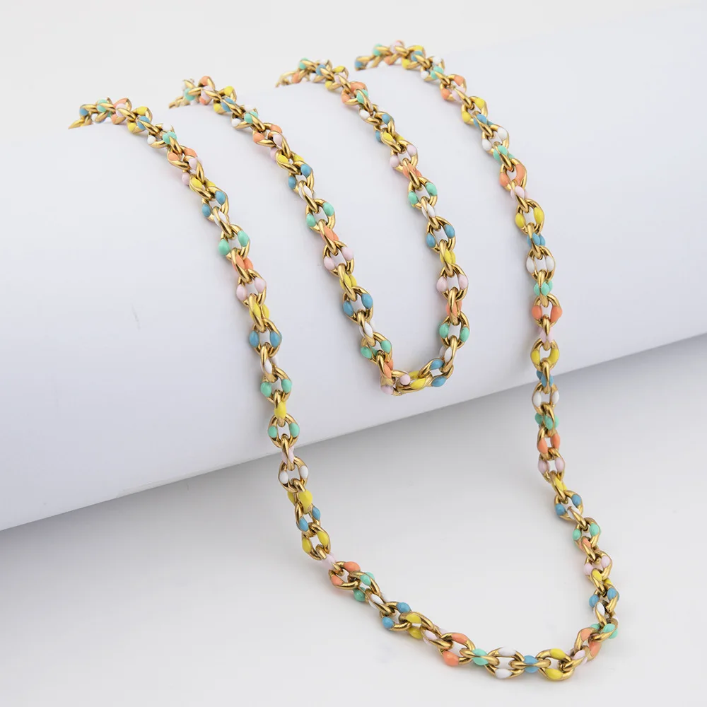 Bohemia Retro Stainless Steel Enamel Beaded Jewelry Sets Handmade Colorful Beads Chain Necklace and Bracelet