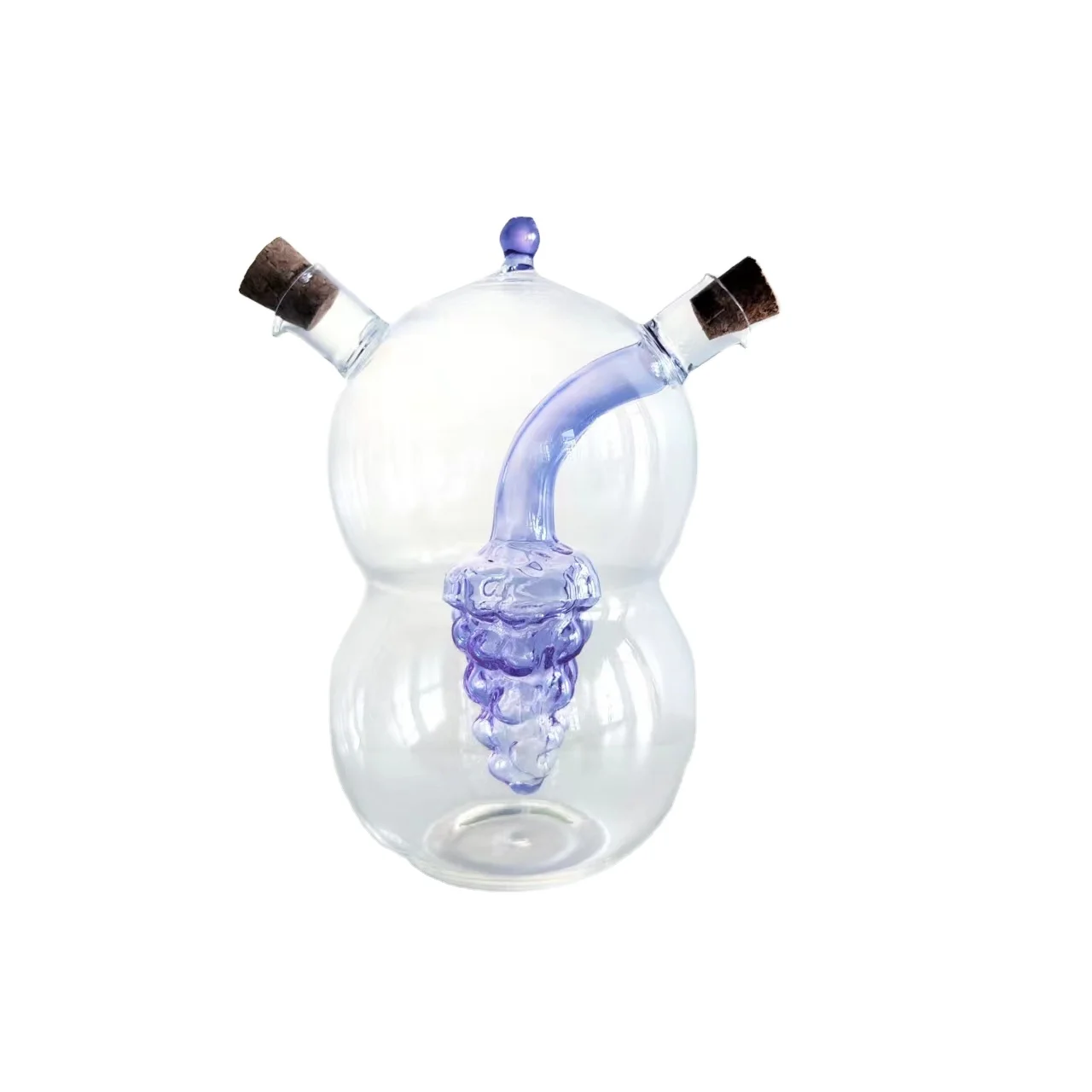 Wholesale Oil and Vinegar Dispenser Bottle Grape Shape 2 in 1 Glass Cruet With Cork Stopper For Kitchen