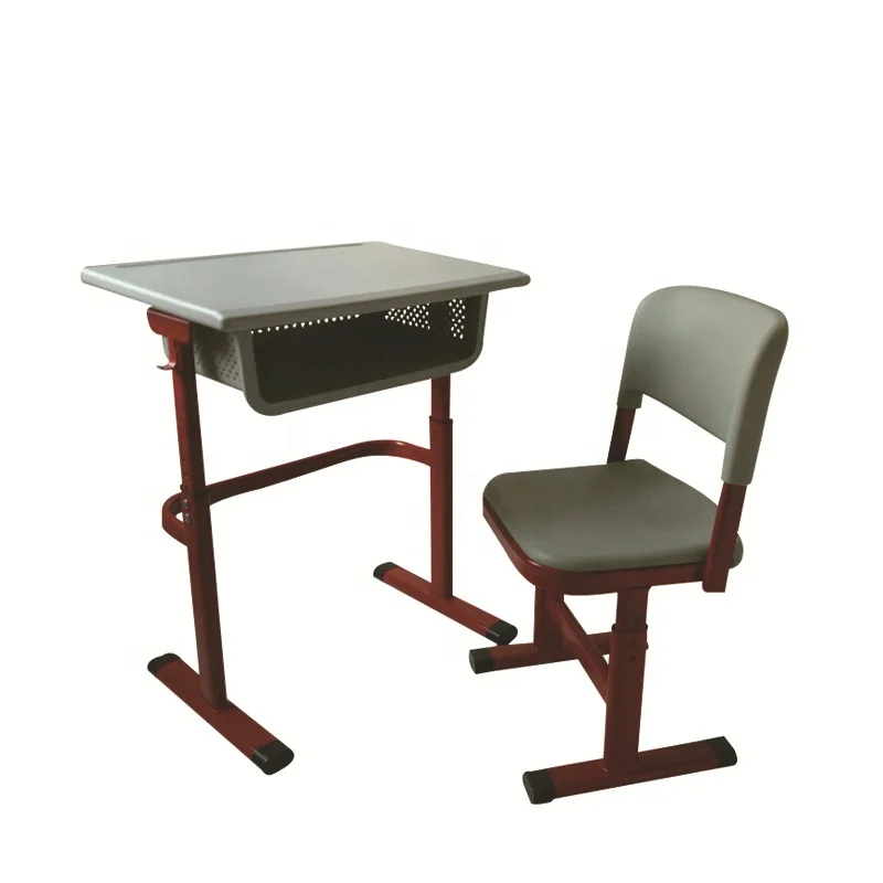 Plastic school furniture adjustable single metal study desk and chair for kids and children