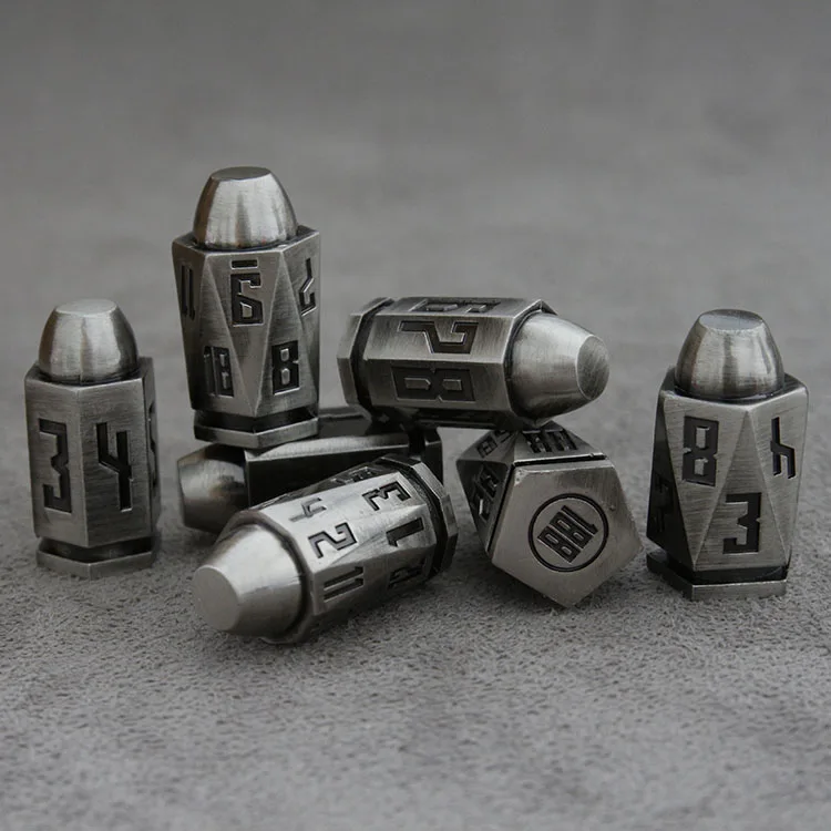Wholesale Antique Nickel Adventures  DND  Bullet Dice Set