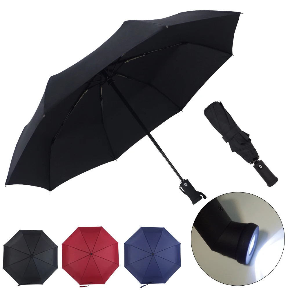 Super Lightweight Windproof Fully Automatic Open And Close Design customise Turn Around LED Light Umbrella