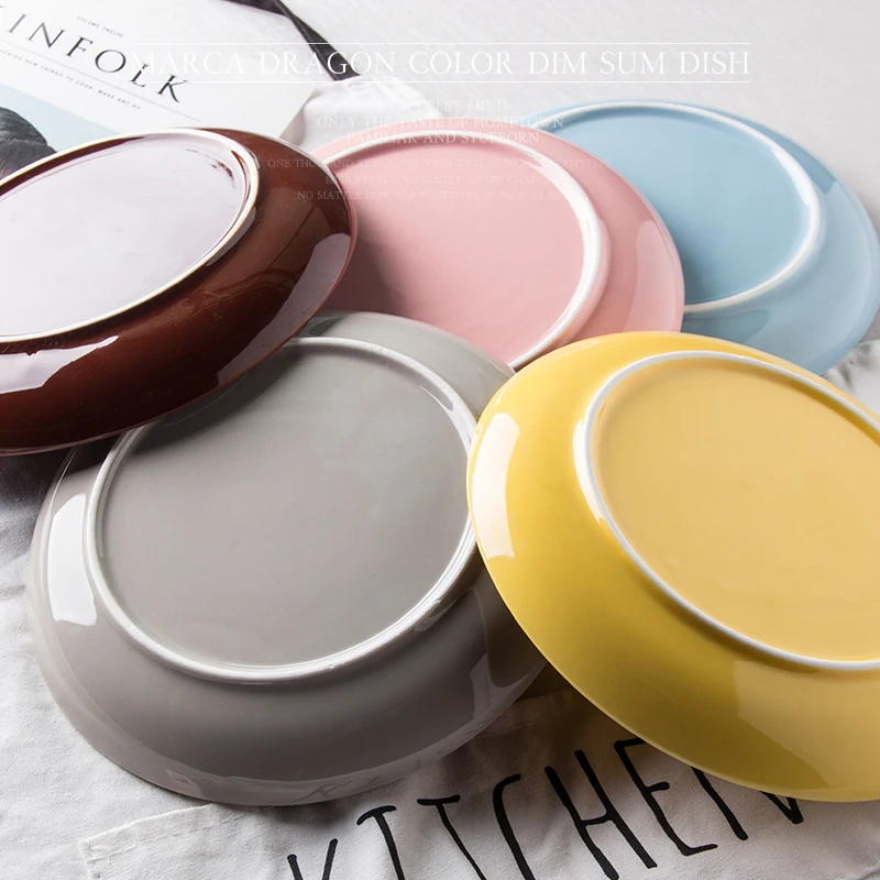 
Multicolor Cheap Round Porcelain Dinner Plates 8 Inch Set of 6 Hot Assorted Colors Stackable Easy cleaning Serving Sushi Dish 