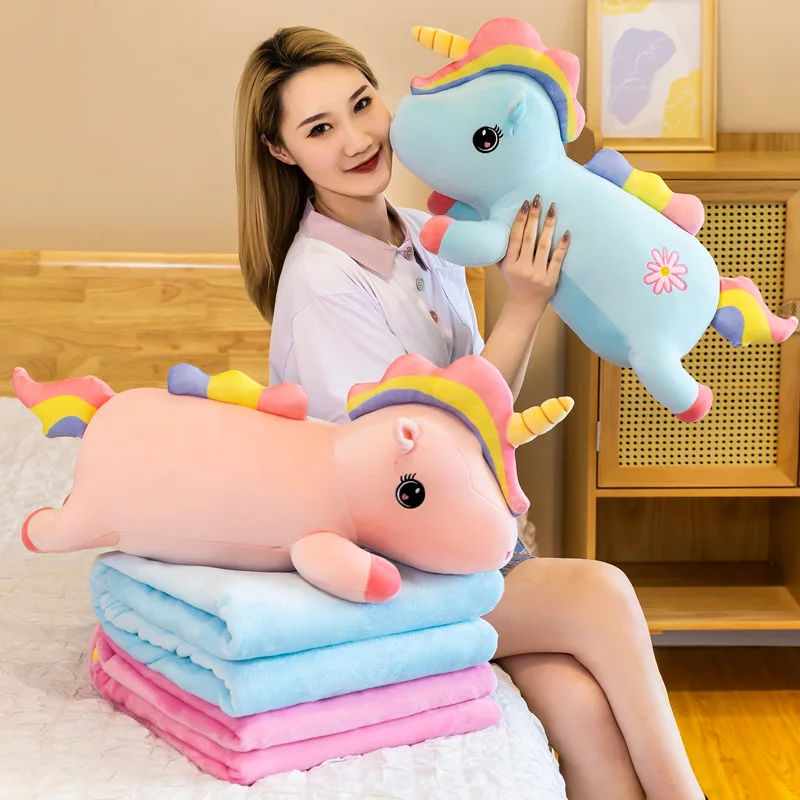 Cartoon animal pillow blanket car office nap blanket 2 in 1 unicorn pillow blanket Unicorn Plush doll customized stuffed toy