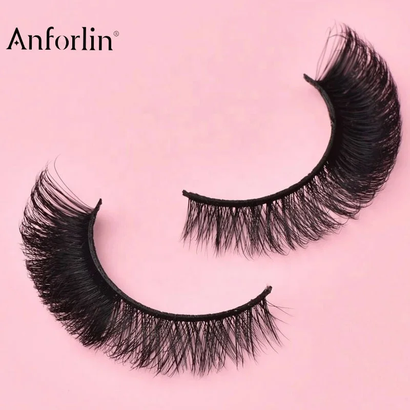 Anforlin faux mink russian eyelash d curl strip lashes wholesale Cat eye wispy lashes that look like extensions