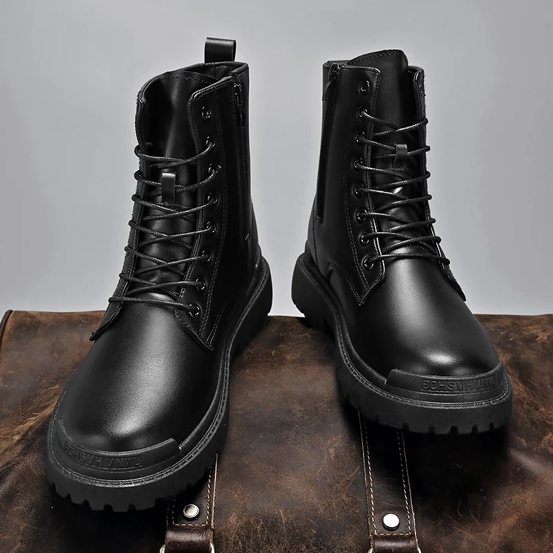 Adit Wholesale Men Luxury Fashion Leather Front New Boots Outdoor Black Warm Winter Boots