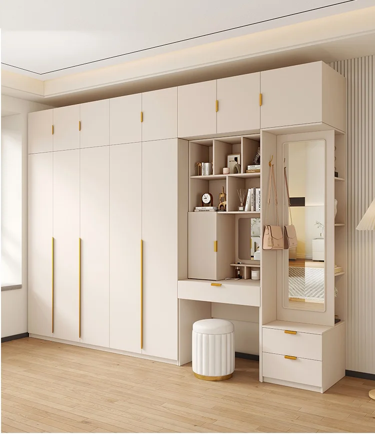 Modern Wood Veneer Clothing Cabinets or Large Wardrobe Clothes Storage Knock-down Bedroom Locker