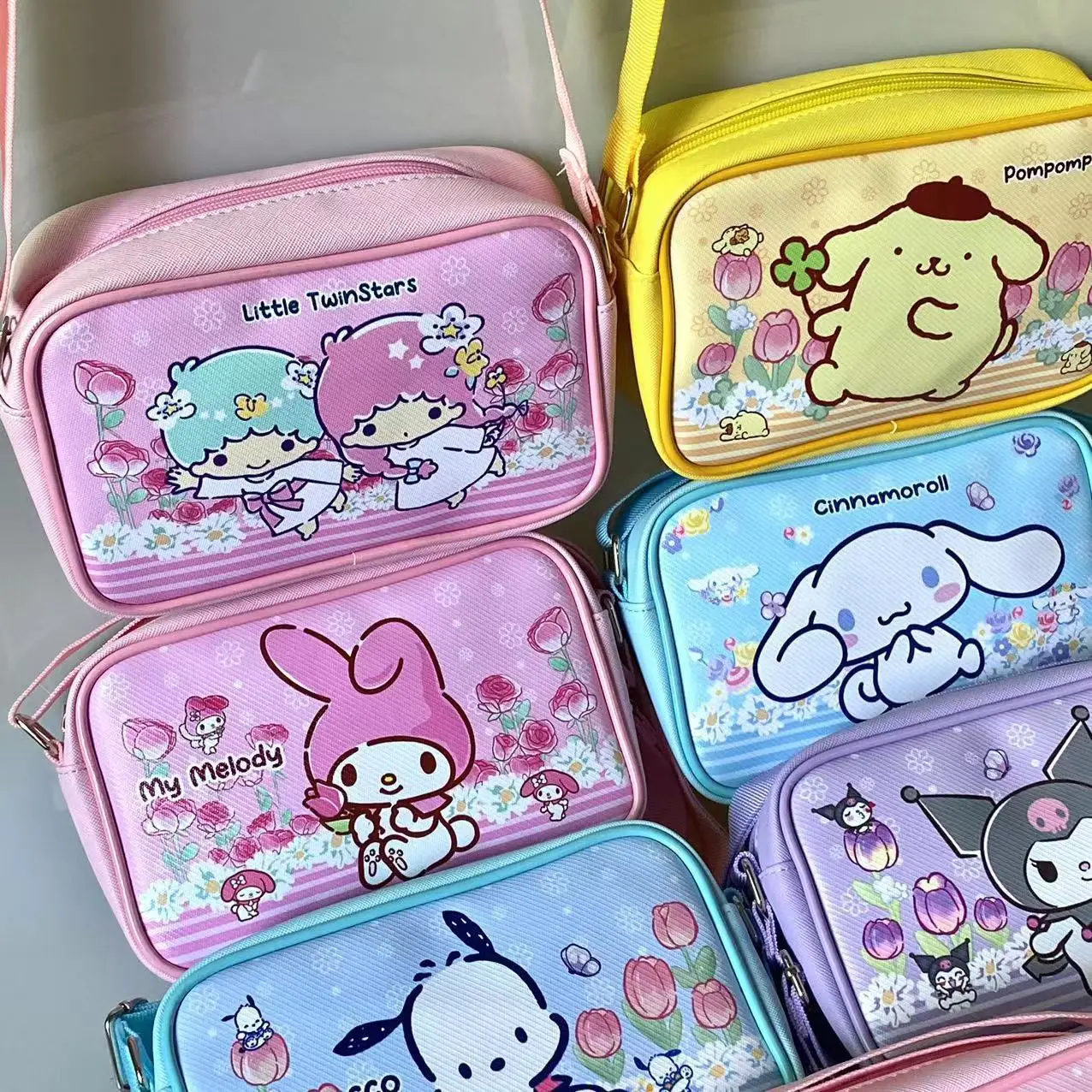 2024 wholesale cute shopping handbag bags student girl cartoon kawaii crossbody bag pu melody kt small square shoulder bag