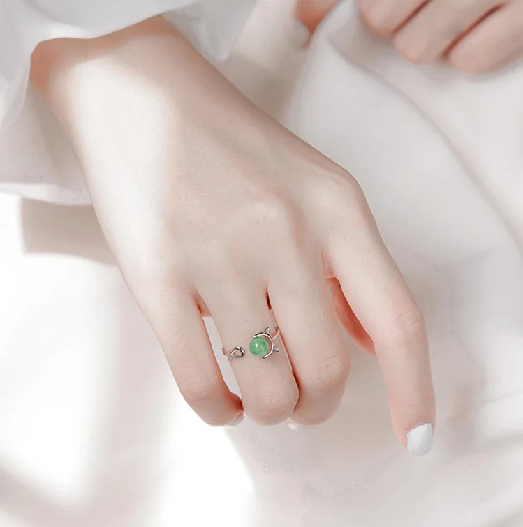 SR102-019 Open Size lovely cat strawberry crystal ring sterling silver S925