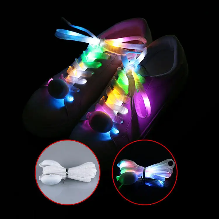 NX Supplier  Rainbow Colorful Led Light Flashing Luminous Nylon Shoelaces Shoe String Laces Shoestring charms for Night Party