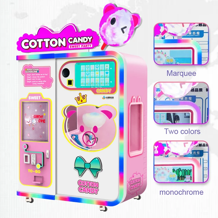 Automatic Cotton Candy Vending Machine With Exchange system 4 Sugar Cans Snack Machines Cotton Candy Cotton Candy Machine