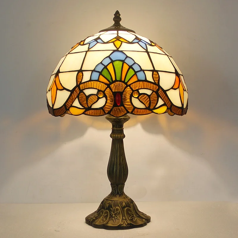 Baroque Style Table Lamps Tiffany Stained Glass Alloy Fixture Bedside Lamp Lampes En Verre