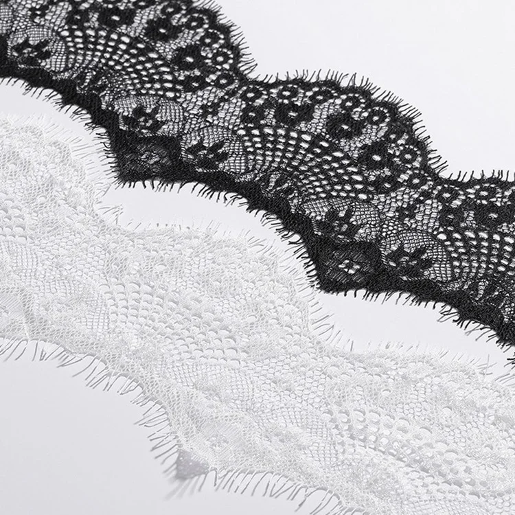 Wholesale White Black Garment Accessory 9cm Flower Eyelash Lace Ribbon Trim No Elastic Embroidered Net Lace Fabric Border Lace