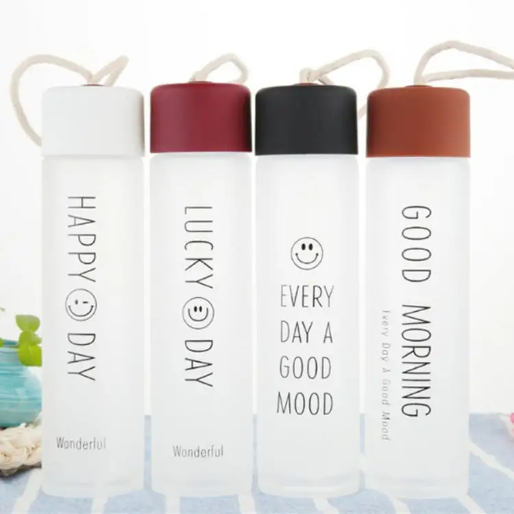 Custom Logo Frosted Glass Water Bottle With Sling Travel Borosilicate Glass Water Bottles For Sport