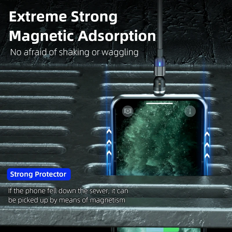
Crazy Selling New Swiveling 540 Magnetic Phone usb Cable 3 in 1 USB C Fast Charging Cable Mobile Phone Accessories 