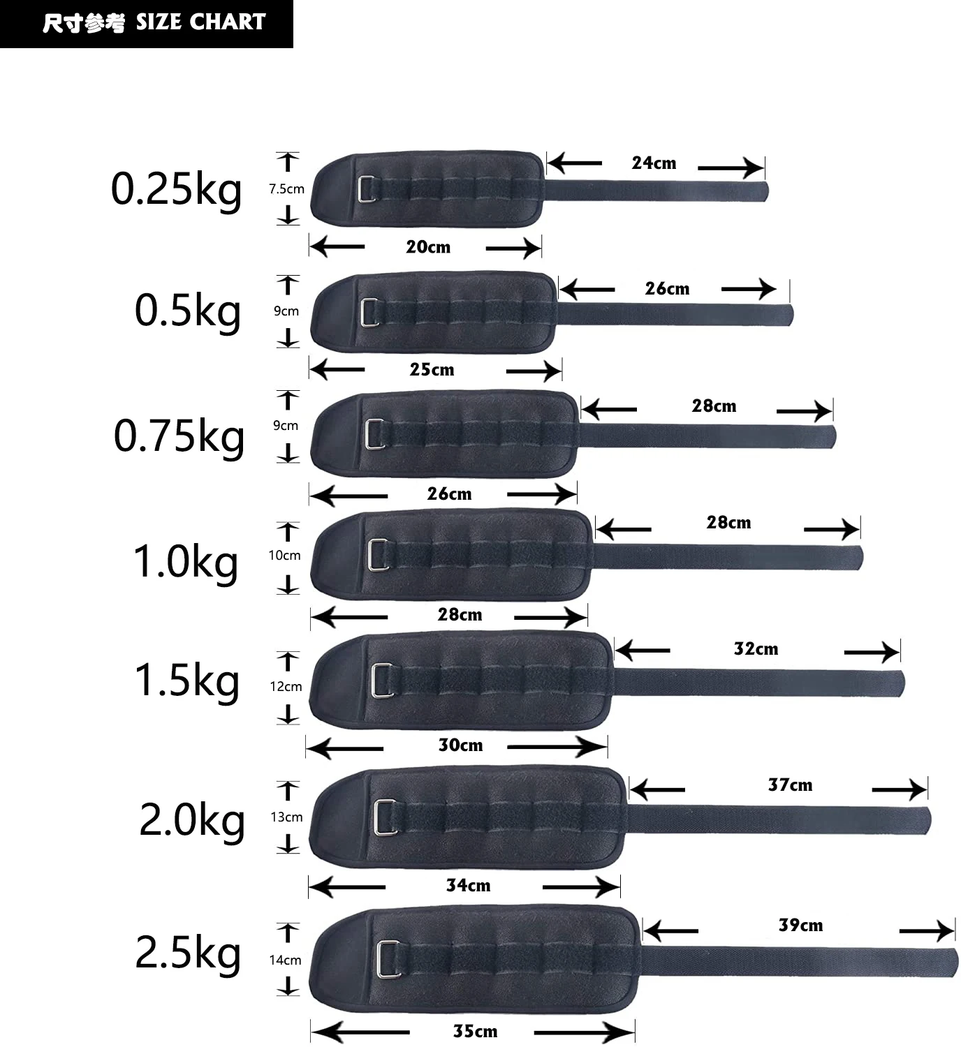 Ankle Weights 0.25/0.5/0.75/1/1.5/2/2.5KG Pair for Kids and Adult Dancing Jogging Gymnastics Aerobics Physical Therapy