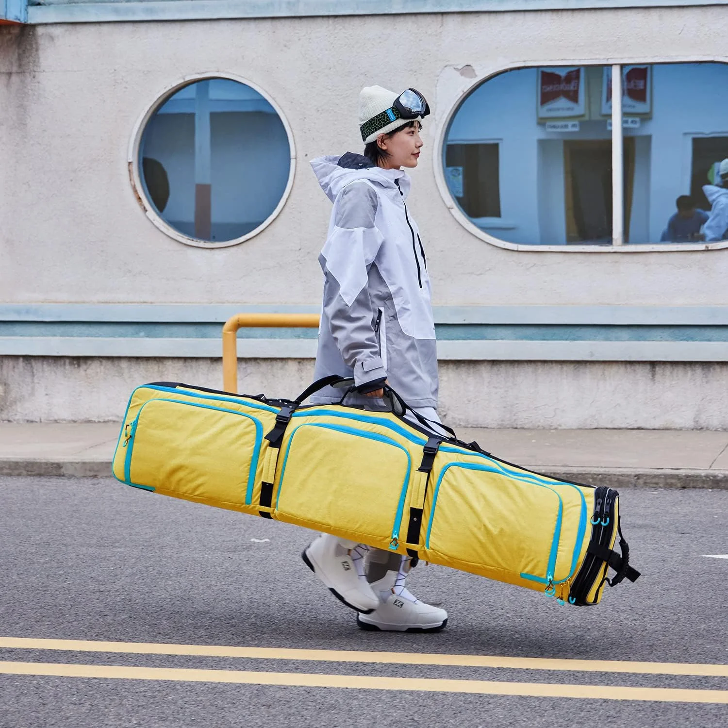 Polyester 190cm Custom Waterproof Travel Ski Gear Boot Bag Backpack Roller Padded Snowboard Bag for Air Travel