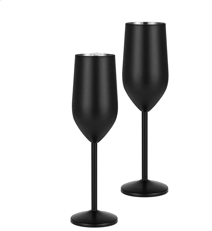 304 Stainless Steel Two Pack Champagne Glasses 8oz Stainless Steel Wine Glass With Handle, Not Easy To Break