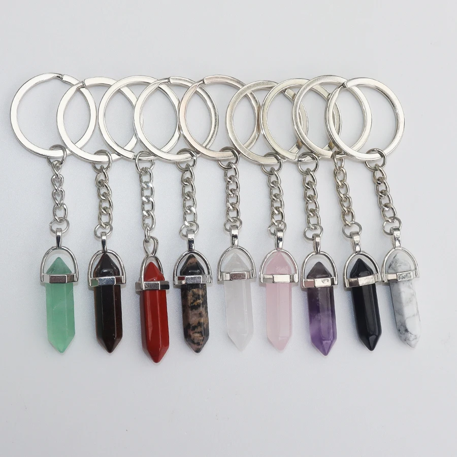 Wholesale crystal keychains natural crystal beautiful anti-loss cure amethyst tiger eye
