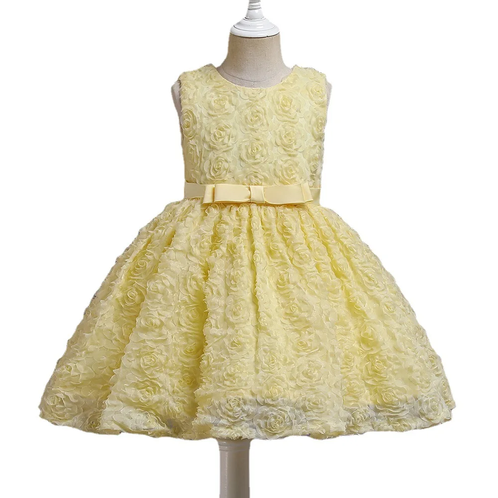 Western Rose Pattern Design Princess Girls Tutu Dress Pure Cotton Kids Night Dress Lovely Baby Party Dress for 2 Years Old