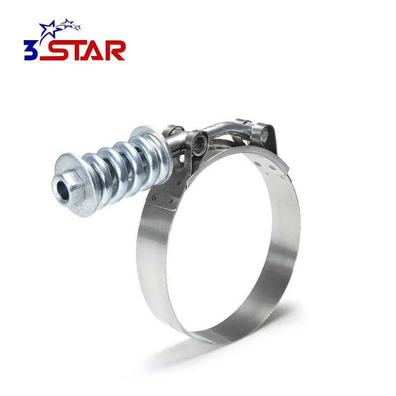constant tension spring loaded T bolt automotive stainless steel hose clamp
