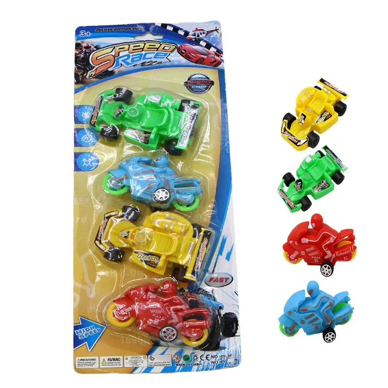 Customized high quality kids educational toys mini plastic four motorcycles plastic toy car small cheap  car toys for kids