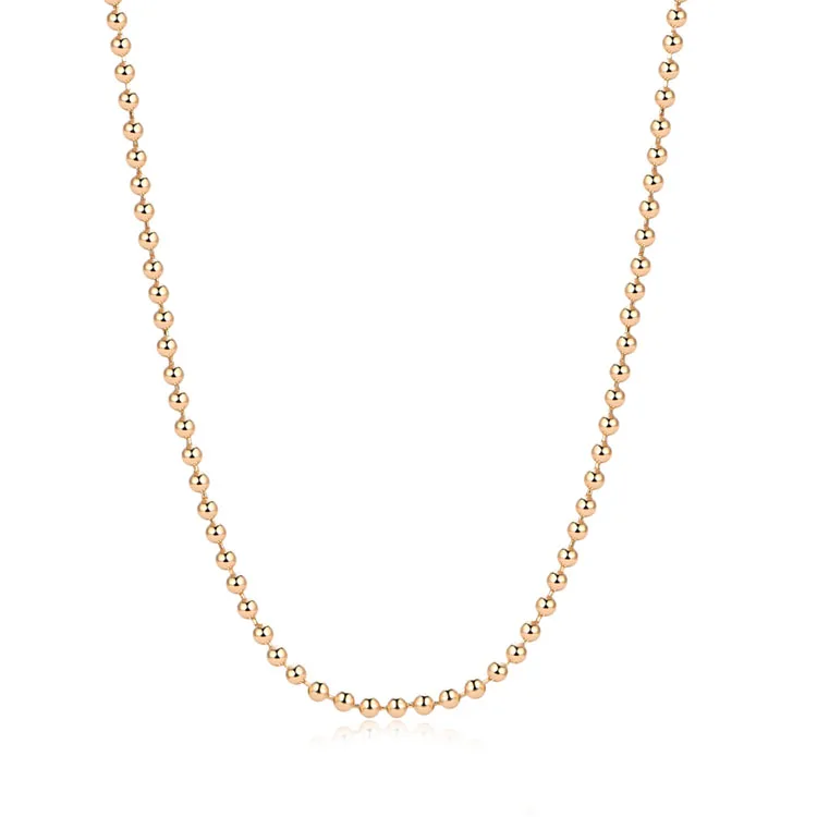 
14K Solid Gold jewelry 14ct Real yellow Gold 1.8mm beads chain necklace for woman 