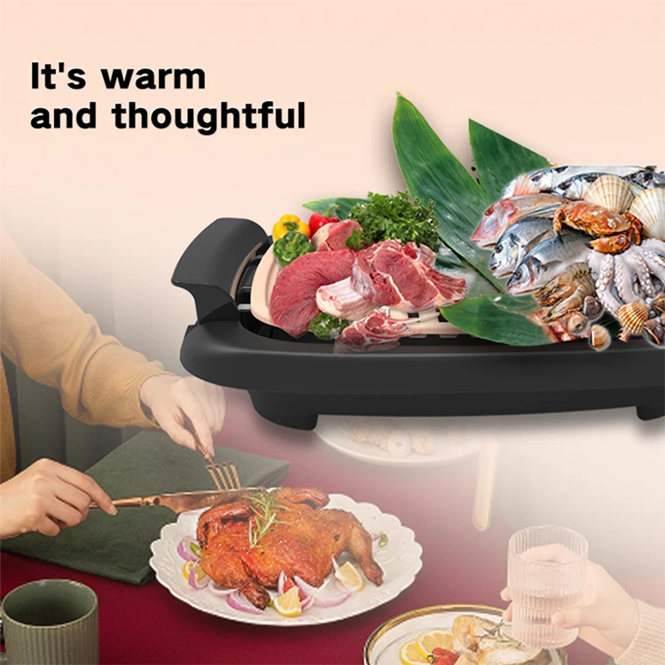 1000W Non-Stick Smokeless Adjustable temperature Portable Electric Indoor BBQ Grill Pan
