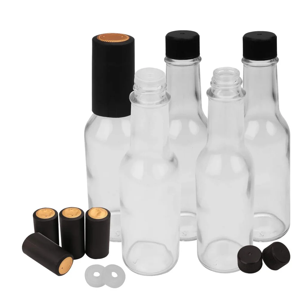 5oz Shirnk Bands Glass Hot Sauce Clear Woozy Bottles Small Wine Bottles Glass Bottles