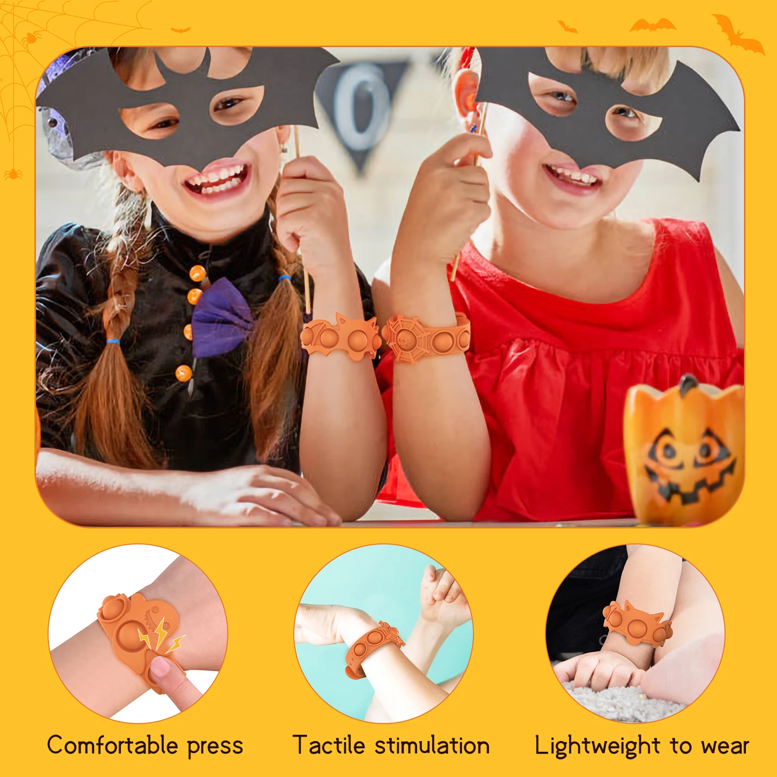 New Kids Mini Halloween 6 Colors Scary Silicone Push Sensory Popper Bubble Wristband Poppings Toy Fidgets Its Bracelet