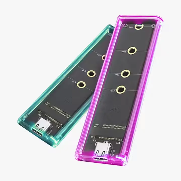 OEM LED Transparent M.2 USB 3.1 To 10G Speed Mobile Hard Disk Box NVME/NGFF 2 In 1 Dual Protocol Computer External Solid State