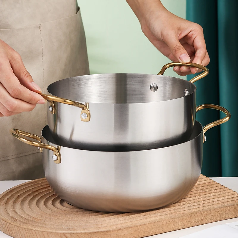 Korean Kitchen Cookware Food Sets High Quality Double Handle Stainless Steel Cooking Soup Pot Soup & Stock Pots Metal All-season