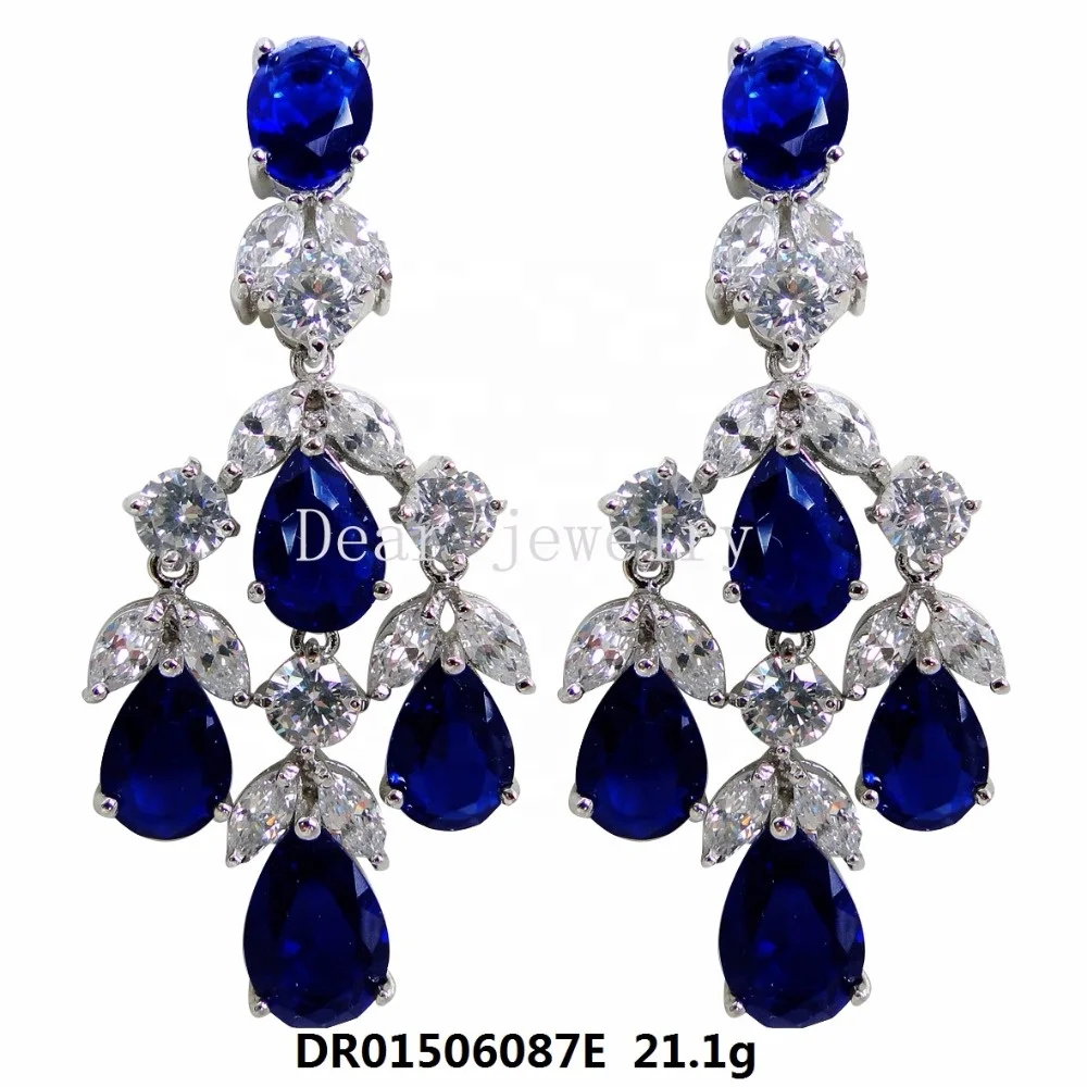 Fashion Sapphire Stone Earrings Woman 925 Sterling Silver indonesia Multi Zircon Stone Jewelry