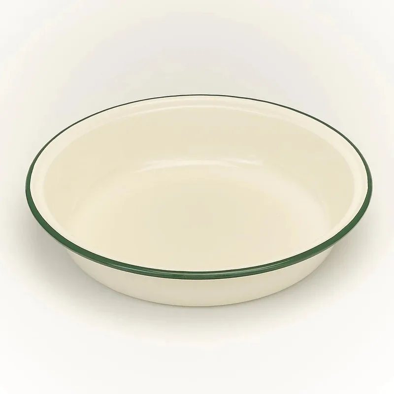 OEM nordic custom print personalized glossy shiny beige cream reusable cast iron enamel oven food dish enamelware pan