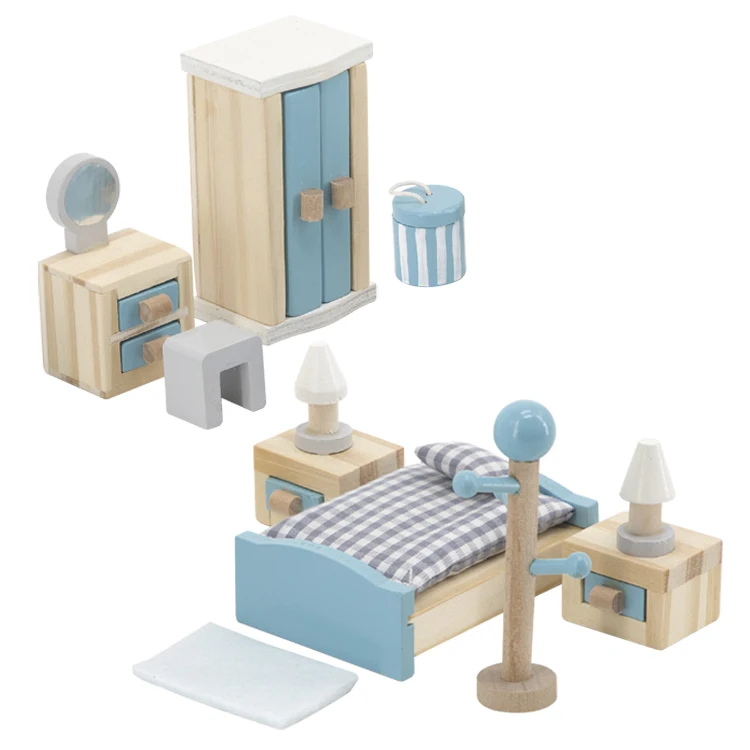 Набор мебели для кукольного домика, миниатюрные деревянные аксессуары для гостиной, спальни, кухни, ролевые игры для детей