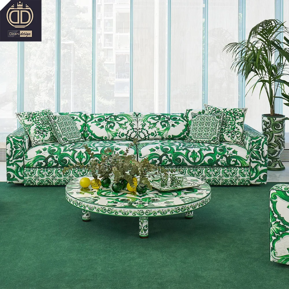 blue and white porcelain pattern coffee table set modern luxury round coffee table for living room
