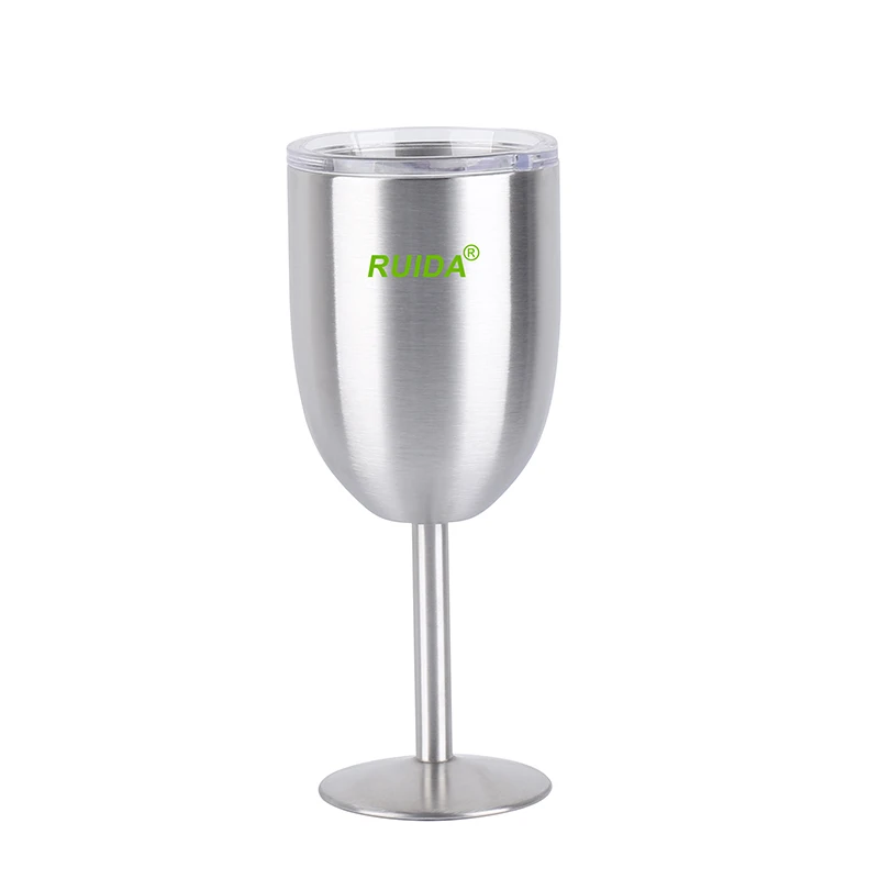 Double wall stainless steel insulated vacuum color wine glass with lid