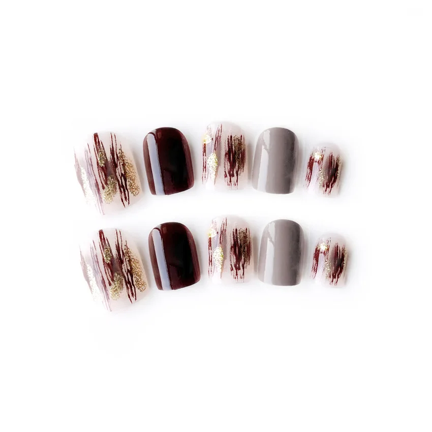 S39 artifical pearl and diamond white flower back glue fake nails tips for bride full cover wearing removal false nails