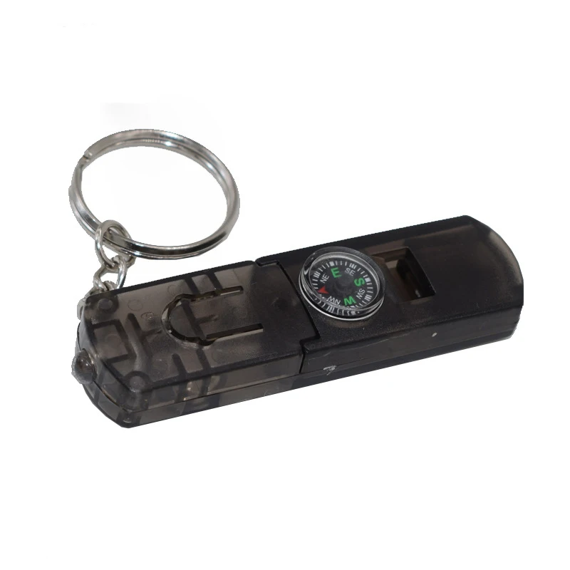 Multifunction turbo sound whistle led light keychain with compass whistle keyring