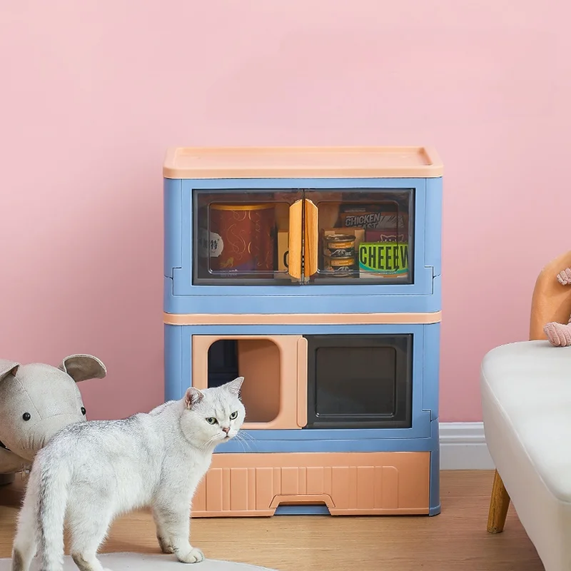 Foldable Cat Litter Box Toilet Tray Large Space White Pull Out Covered Sand Box for Cats