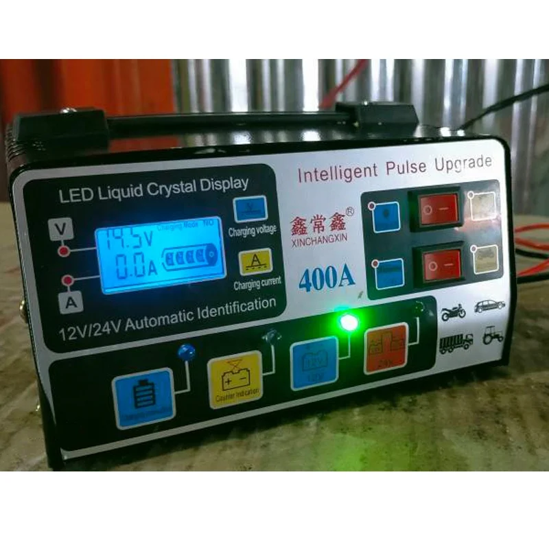US EU Plug Use 12V24V 220W Car Battery Charger Fully Automatic High Frequency Intelligent Pulse Repair Charger LCD Display
