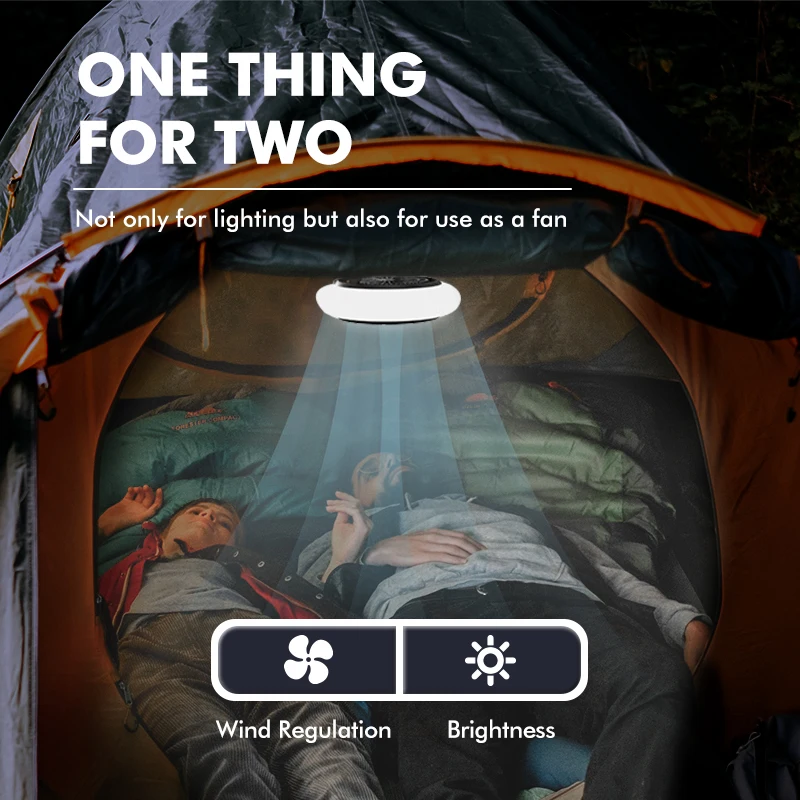 KingGear Outdoor Hiking Portable Rechargeable Usb Fan 2-in 1 Led light Camping fan For tent